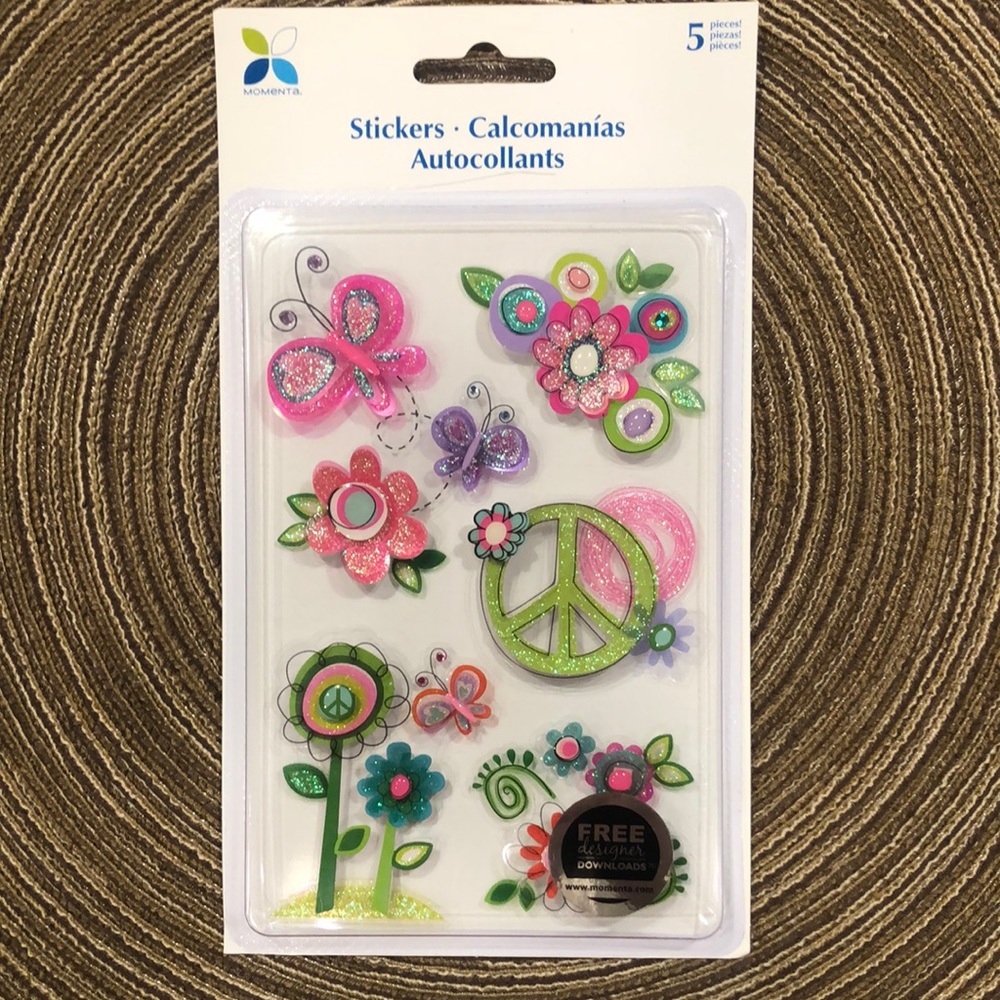 Momenta Dimensional Stickers - Flowers Peace Butterfly
